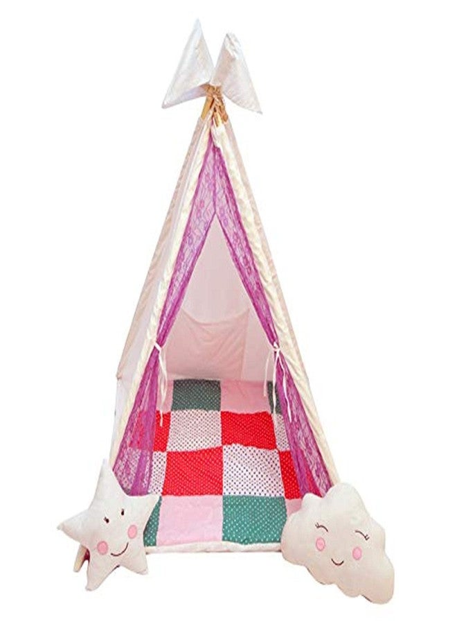 Next Day Art Teepee Play Tent for Kids, Portable Teepee Flag House for Boys & Girls, Play House for Indoor & Outdoor with Baby Pillow and Cushions-Off White - Image 1